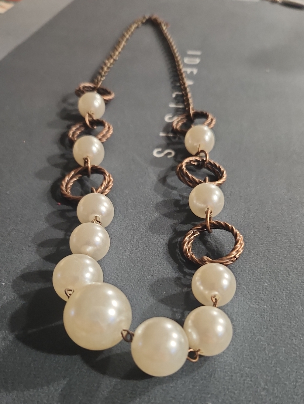 paparazzi Cream Pearl and Bronze Rope Ring Necklace